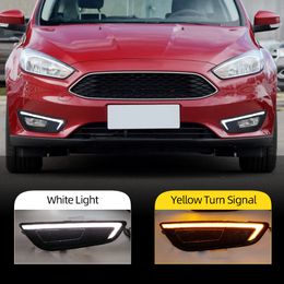 2PCS LED DRL For Ford Focus 2015 2016 2017 2018 Yellow Turn signal daytime running lights fog lamps cover