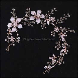 Wedding Hair Jewellery Trendy Bridal Headpiece Gold Flower Crystal Pearl Handmade Headband Tiara Aessories Hairband Drop Delivery 2021 P5Edg