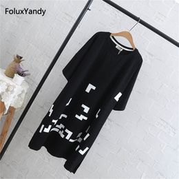 5 XL Plus Size Tops Tees Women Casual Short Sleeve Long Style T-shirt Black Yellow QYL207 210306