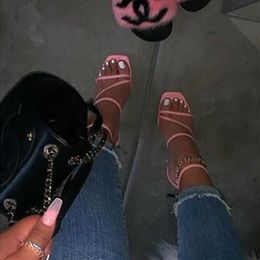 Block Heel Women Shoes Zapatos De Mujer Sandalias Tacon Sandals High Heels White Pink Beige Y0721