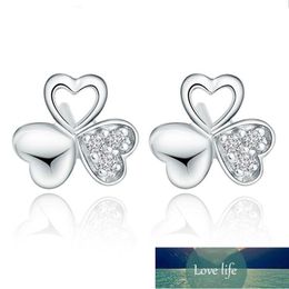 925 Sterling Silver Delicate Luck Leaf Flower Crystal Zircon Stud Earrings Fashion Jewelry Gift for Christmas Day S-E53