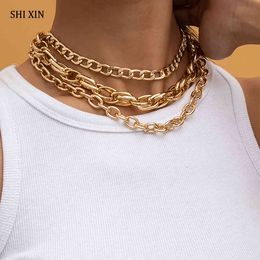 SHIXIN 3 Pcs/Set Hip Hop Thick Cross Link Chain lace on Punk Chunky Short Choker alces Collar for Women Neck Chains