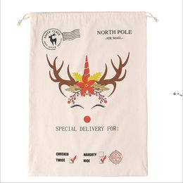 Santa Sacks Christmas Gift Bags Monogrammable Claus Pouch Kriss Kringle Drawstring Bag Totes Deer Xmas Decorations Party LLD11694