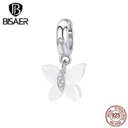 Butterfly Charms BISAER 925 Sterling Pure White Zircon Beads Charm Bracelet Silver 925 Jewellery ECC1414