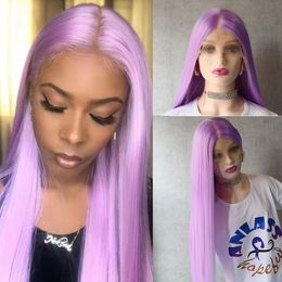 Long Purple Straight Natural Wig Lace Front Synthetic Wigs Simulation Human Hair For Black Women Heat Resistant Cosplay