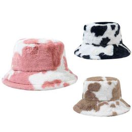 Fishermen Hat with Cow Pattern Bucket Warm Keeping Hats in Mild Colours G220311