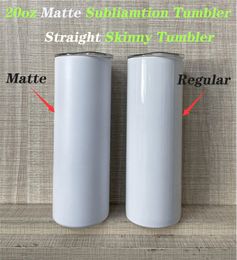 Matte Sublimation Tumbler 20oz Matte STRAIGHT Skinny Tumbler STRAIGHT Cup Stainless Steel Matte Tumbler Beer Coffee Mugs Rubber Bottom