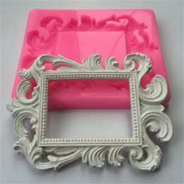 Rectangular Shape Mirror Design Fondant Cake Mould Cookies Sugarcraft Decoration Silicone Mold Photo Frame Aroma Stone Moulds 210225