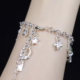 Charm Bracelets Women 12 Charms Pendant Chain Bracelet Plated Crystal Cross Heart Moon Stars Barcelets Bangles Mens Jewellery