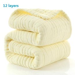 Super thick 12 layers muslin cotton new born baby receiving seersucker kids infant sleeping bedding cover blanket 210309