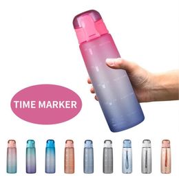 Water Bottles with Bounce Cover Scale Reminder Frosted Leakproof Cup for Outdoor Sports Fitness Runing Bottle