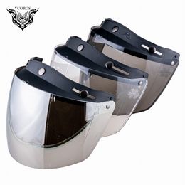 Vcoros Straight 3 snap Bubble Shield Motorcycle Visor Retro Scooter Lens With Flip Up Vintage Helmet