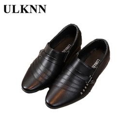 ULKNN Boy's Genuine Leather Party Shoes Autumn Student Black Pointed Toe Footwears For Children Boy Fashion Comfortable Flats 210306