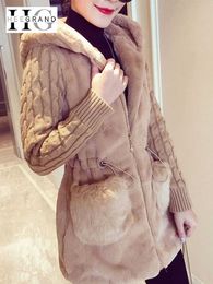 Fashion Faux Fur Coats Women 2020 Winter Plus Size S-4XL Hooded Classic Outwear Patchwork Thick Warm Luxury Knitted jacket Y0829