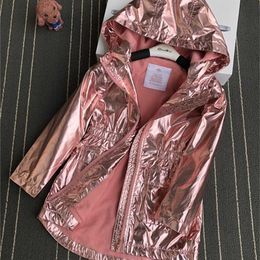 Children/Kids/Girls Windproof Water Resistant Autumn jacket w Fleece Lining, Shiny Gold Pink Jackets, Girls Parka, 4Y to 12Y 211204