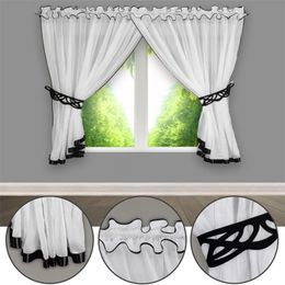 Tulle Voile Dyeing Color Pleated Curtain Window and Kitchen Showcase with Laser Carving Ladder Belt 210913