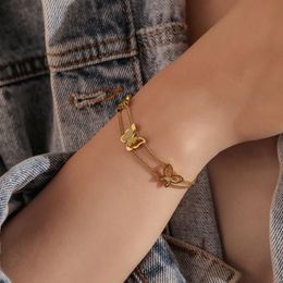 Charm Bracelets Stainless Steel Gold Color Chain Bracelet & Bangle Butterfly Anklet For Women Fashion Jewelry Drop Wholesale