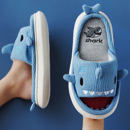 Couple Unisex Home Slippers Cartoon Shark Women Shoes Linen Non-slip Floor Boys Girls Slippers for Indoor Outdoor 2022 Cute New
