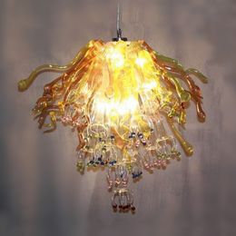 Retro Amber Lamps Handmade Blown Glass Chandelier Lights Europe Style Villa Art Decorative LED Pendant Light 50cm Wide and 60cm High