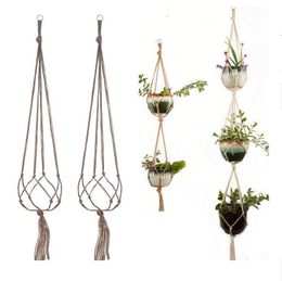 Gardening Green Plant Hanger 3 Layers With Iron hoop Flower Pot Net Bag Hemp Rope Hanging Basket Indoor Outdoor Hook Decoration ZYY703