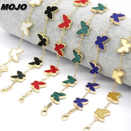Fashion Women's Multicolor Double Side Clover Butterfly Charm Bracelet Gold Plated Jewelry for Gift