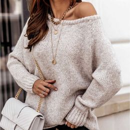 Fashion-Plus Size Autumn Winter Long Sleeve Women Sweaters Pullovers Loose Oversized Sexy O-Neck Knitted Warm Sweater Woman Jumper