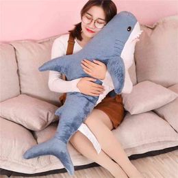 60/80/100CM Big Shark Plush Toy Soft Stuffed speelgoed Animal Reading Pillow for Birthday Gifts Cushion Gift For Children 210728