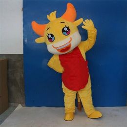 Halloween Yellow Cattle Mascot Costume High quality Cartoon Cow Anime theme character Adults Size Christmas Carnival Birthday Party Outdoor Outfit