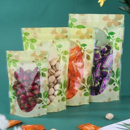 400Pcs Stand up Green Leaf PE Plastic Doypack Pouch Zipper Window Bags Food Storage Packaging Packing Bag Polybag