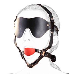 silicon head UK - camaTech Leather Head Harness With Blindfold & Solid Silicon Muzzle Ball Gag Straped On Mouth Restraint Bondage Fetish Adult Toy 210722