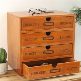 Vintage Wooden Box Storage Drawer Wooden Chest Of Drawers Jewellery Box Cosmetics Organiser Home Decoration Desktop Storage Box 210315