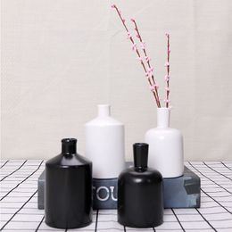 Ceramic Vase Small Fresh and Simple Modern Home Living Room Table Flowers Water Culture Plug Flower Black White 210310