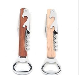 2021 Wood Handle wine opener Stainless Steel Hand-Held Deluxe Bottle Opener Corkscrew Double Hinge Waiters Wine Bottle Openers