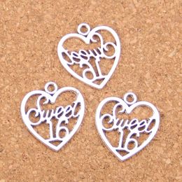 80pcs Antique Silver Plated Bronze Plated heart sweet 16 Charms Pendant DIY Necklace Bracelet Bangle Findings 21*19mm