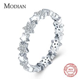 Solid 925 Sterling Silver Sparkling Clear CZ Stars Stackable Finger Rings For Women Fine Jewelry Valentine's Day GIFT 210707