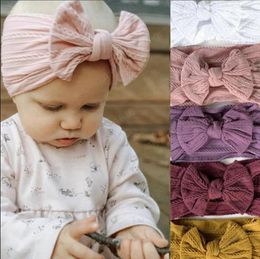 Baby Headband Jacquard Bow Knot Turban Nylon Toddler Girls Head Wrap Solid Wide Headwear Hair Accessories 18 Colours