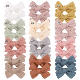 2022 New 3.2" Covered Safe Barrette for Children Baby Girls Cotton Hair Clips Lace Hair Bow Hairpin Accessories Hairgrips