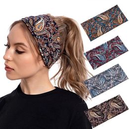 Fashion Cashew Flower Wide-Brim Headband Printed Retro Women's Sports Hair Bands Summer Headwear Accessories
