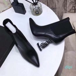 Fashion Womens High Heel Boot Metal Letter Heel Real Leather Boot Autumn Winter Short Boot Martin Boots With box size34-41