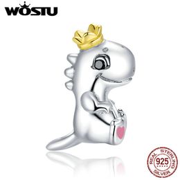 WOSTU 925 Sterling Silver Crown Dinosaur Bead CZ Lovely Charm Fit Original Bracelet DIY Making Necklace Pendant Jewellery CQC1674 Q0531