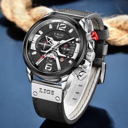 LIGE Watches For Mens Quartz Wrist Watch Luxury Brand Chronograph Man Sport Clock Fashion Waterproof Leather Men Watch 210527