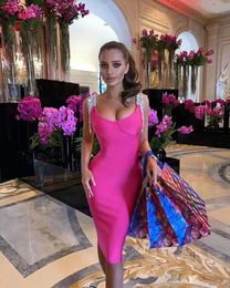 High Quality Black Pink Tassel Sleeve Slip Rayon Bandage Dress Elegant Cocktail Party Dress 210223