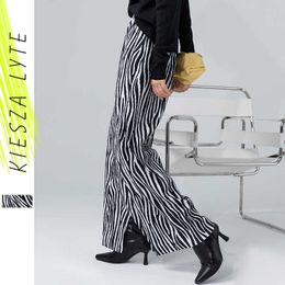 Women Zebra Striped Print Pattern Wide-Leg Pants Animal Loose Split Casual Female Fashion Trousers Streetwear 210608