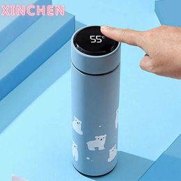 XINCHEN 450ML Temperature LED Display Thermos Coffee Tea Milk Mug Vacuum Flasks Stainless Steel Water Bottle for Travel Car 211013