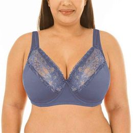 Sexy Women Bra Lace Big lette Full Cup Underwired Support Top Lingerie Plus Size 40 42 44 48 50 DD E F FF G 210728