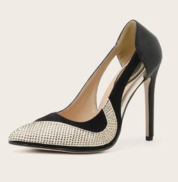 Sexy Trends Shallow Thin Heel Shoes Slip-On Plaid Texture Crystal Bling Nightclub Woman Spring Pumps