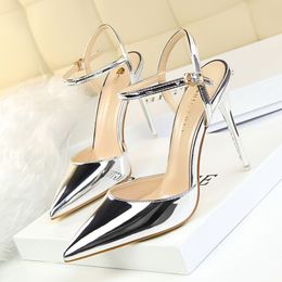 Hot Sale-European and American style simple Dress Shoes stiletto super high-heeled mouth pointed patent leather sexy nightclub slimm
