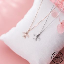 925 Sterling Silver Cubic Zirconia Airplane Pendant Necklace Rose Gold Color Plated Chain Collares Necklaces Jewelry for Women Q0531