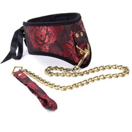 Bondages Sex Bondage Toy Silk And Leather Restraints Choker Collar Necklace with Padded Handle Durable Detachable Chain Leash Harness 1122
