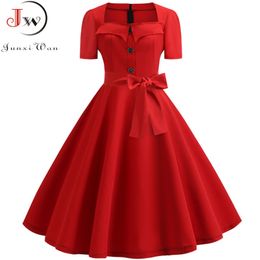 Women Summer Dress Elegant Retro Vintage 50s 60s Robe Rockabilly Swing Pinup Dresses Casual Plus Size Red Party Vestidos 210623